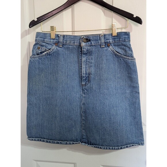 VINTAGE 80s Levi's Demin Skirt White Tab Zip Light to Medium Wash 30x18 - Picture 1 of 7